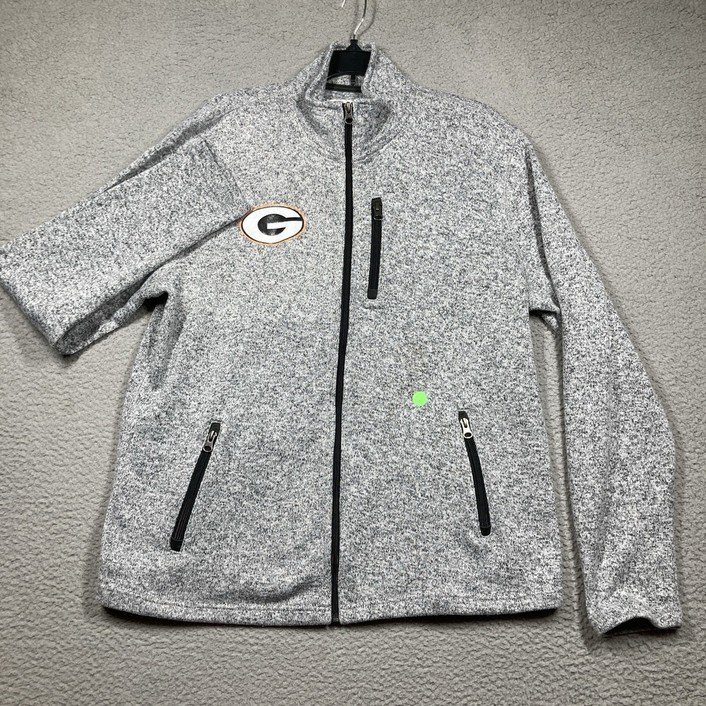 Green Bay Packers Full Zip Sweatshirt Men's Large Gray Mock Neck Casual STAIN